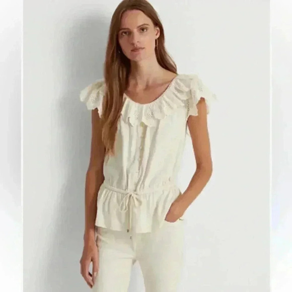Lauren Ralph Lauren Tops - Ralph Lauren button-down ruffle cotton top size XL